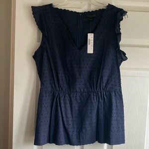 COPY - NWT JCREW navy v neck peplum top scalloped neckline & sleeves sz 12T